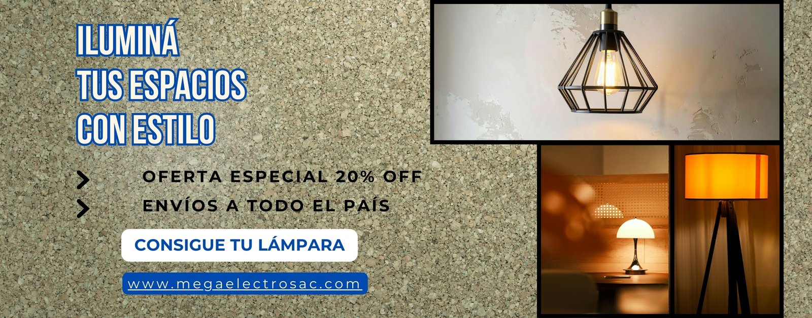 Azul, Marrón, Blanco y Negro Moderno Iluminación y Lámparas Venta Anuncio de Facebook (2556 x 1004 px)