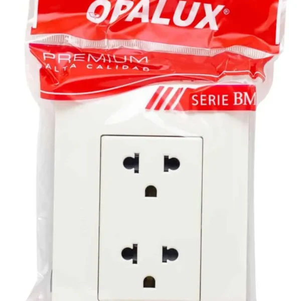 BM Tomacorriente Doble Universal con Línea Tierra BM Opalux Blanco
